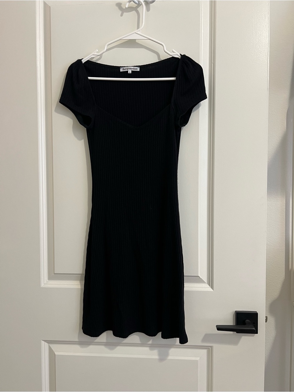 Reformation Percey Ribbed Knit Mini Dress in Black - Picture 3 of 5